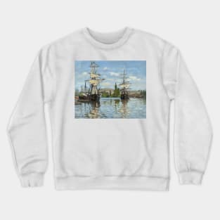 Ships Riding on the Seine at Rouen by Claude Monet Crewneck Sweatshirt